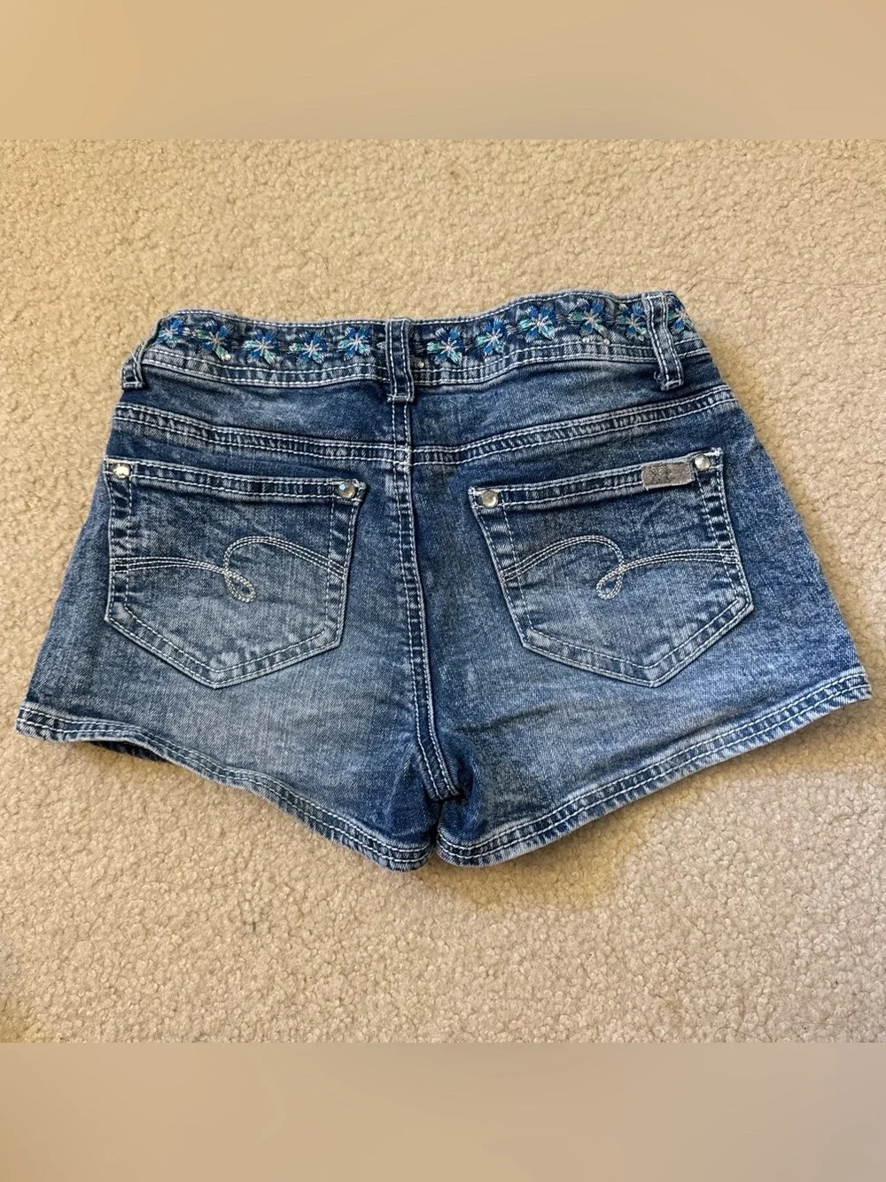Justice Premium Denim Floral-Embroidered Jean Shorts